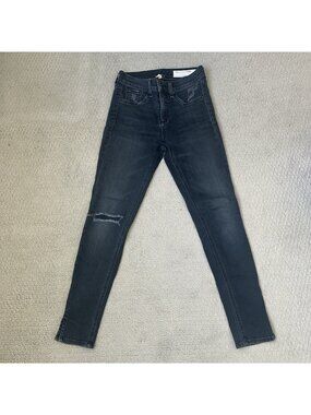 Rag & bone Jeans womens blue Demin stretch 10 inch capri slim Rip Size 24